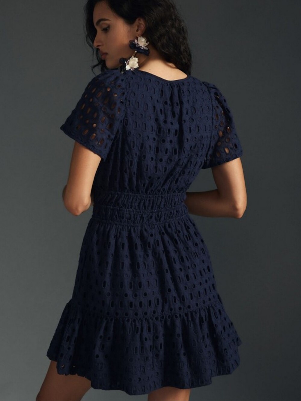 Anthropologie Somerset Eyelet Mini Dress Navy NWT Sz MP - Picture 11 of 14